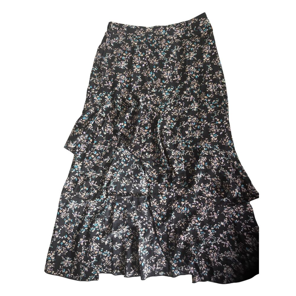 BTFBM Black Floral Tiered Ruffle Skirt